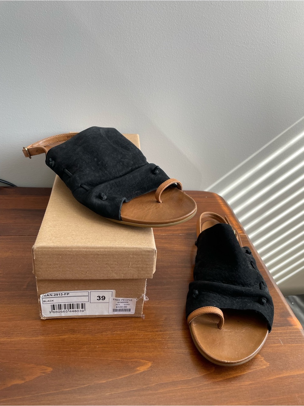 Free People Black Suede Slide Sandals with Tan Footbed Size 39